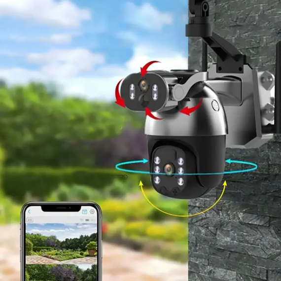 Камера Q5max WIFI duel lens camera 6mp black app 100x/i-cam+, камера відеоспостереження із сонячною панеллю | Зображення 1