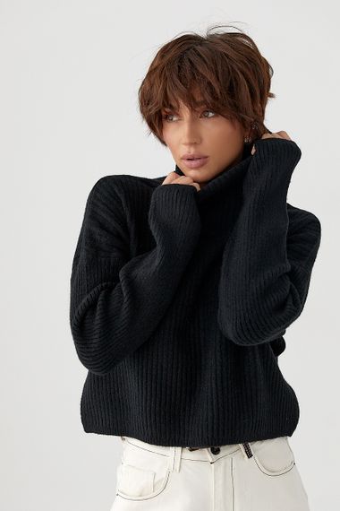 Базовий теплий гольф у рубчик - чорний цвет, ONE SIZE (є розміри)