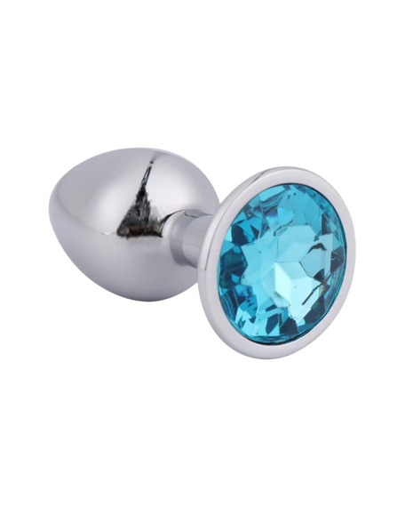 Металлическая анальная пробка Silver, blue, размер М sexstyle