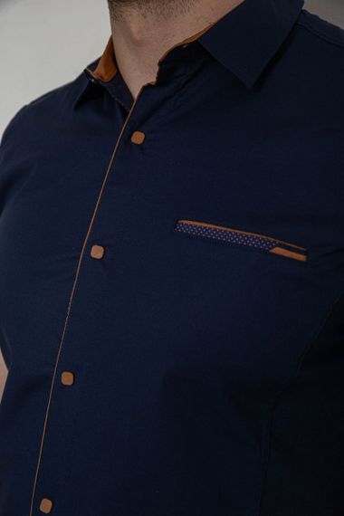 Рубашка мужская однотонная  -уценка, цвет темно-синий, 214R7119-U-1 | Зображення 4