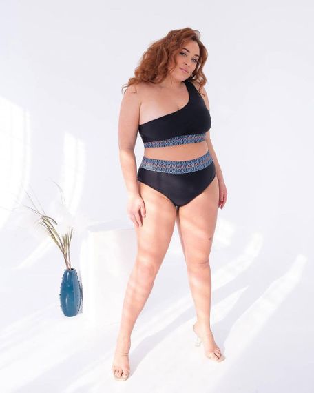 Роздільний чорний купальник  PLUS SIZE знімними чашками та високими плавками