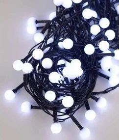 Новогодняя гирлянда Шарики 100LED 10 мм 6м черный провод белый
