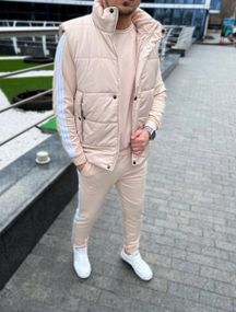 Мужской спортивный костюм тройка с жилетом AL0235 цвет бежевый размер 54/56