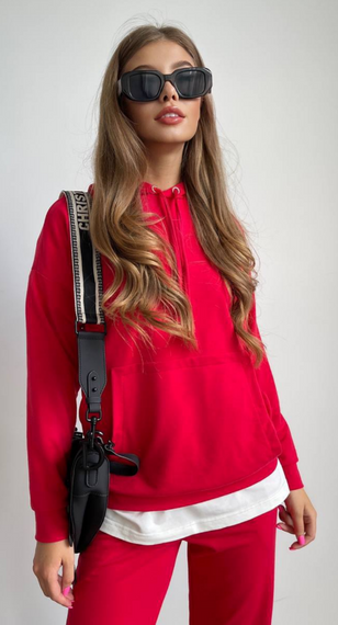 Женский спортивный костюм худи и джоггеры демисезонный двунитка BF536 размер 46/48, цвет красный | Зображення 3