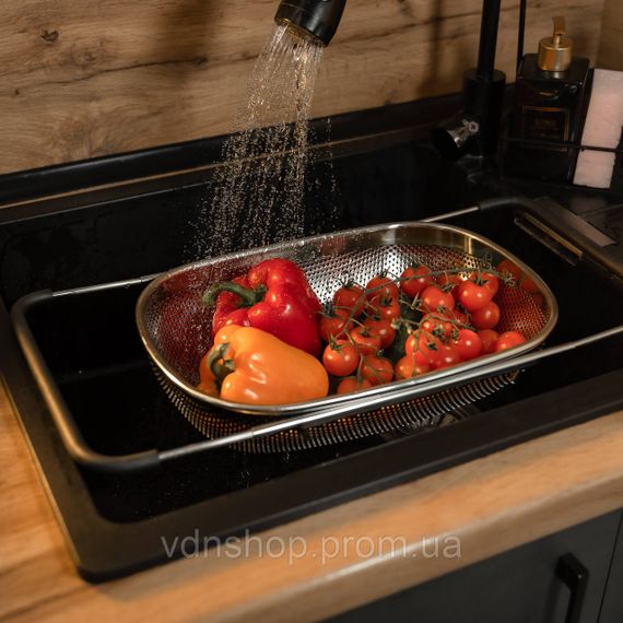 Друшляк сито на раковину для миття овочів та фруктів 36х24х9 см з нержавіючої сталі HP-19-17 | Зображення 5