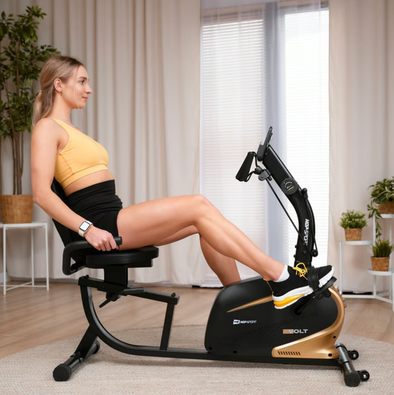 Горизонтальний велотренажер Hop-Sport HS-045L Volt магнітний золотистий | Зображення 3