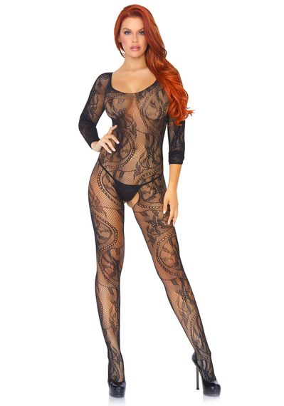 Бодістокінг Leg Avenue Swirl Lace Bodystocking One size Black, ажурна тканина, доступ | Зображення 2