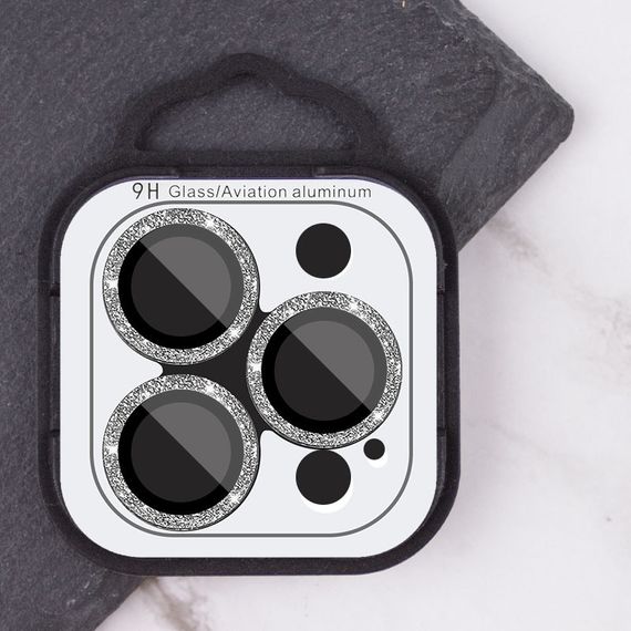 Захисне скло Metal Sparkles на камеру (у упак.) для Apple iPhone 15 Pro (6.1") /15 Pro Max (6.7") Срібний / Silver | Зображення 5