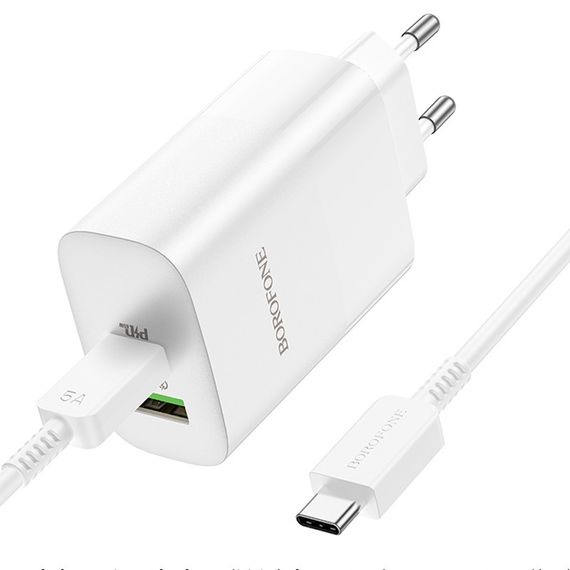 МЗП Borofone BN10 Sunlight PD65W (1USB-A/1C) + кабель Type-C to Type-C White | Зображення 2