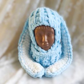 Балаклава з вушками зайчика Alize Puffy (ручна робота) колір 287 плюшева