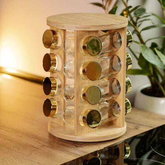 Набор для специй на деревянной подставке 16 стеклянных емкостей для приправ HP-1367 | Зображення 7