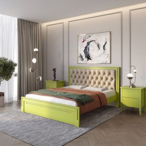 Односпальне дерев'яне ліжко Mebigrand Торонто Т3 Лайм (S3050G70Y)/Аляска 23 (Бежевий (S2005Y50R)) 90х190 см (MBG-7613)