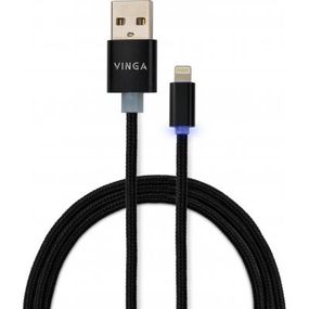 Дата кабель USB 2.0 AM to Lightning 1m LED black Vinga (VCPDCLLED1BK) (VCPDCLLED1BK)