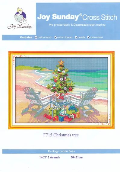 Набор для вышивания крестиком по нанесённой на канву схеме "Christmas tree " .   AIDA 14CT printed, 30*21 см | Зображення 1
