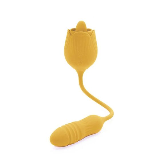 Подвійний вібратор трояндочка з ротацією 10 режимів Sweet Em Velvet Lure, жовтий Sex Aura