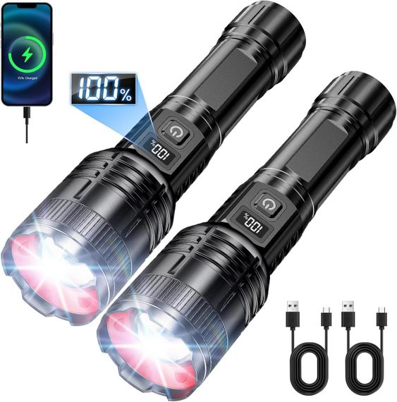 Ліхтар тактичний, акумуляторний, супер'яскравий, USB-зарядний, 2 шт., зум, 5 режимів, потужний ліхтар