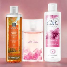 Набор для Нее Avon “Легкая очарование” (Туалетная вода Soft Musk 50 мл + Интимный гель 250 мл + Крем-гель для душа 250 мл)