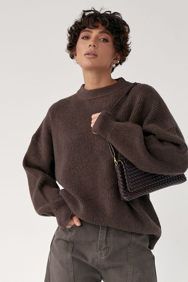 В'язана тепла однотонна кофта - коричневий цвет, ONE SIZE (є розміри) | Зображення 4