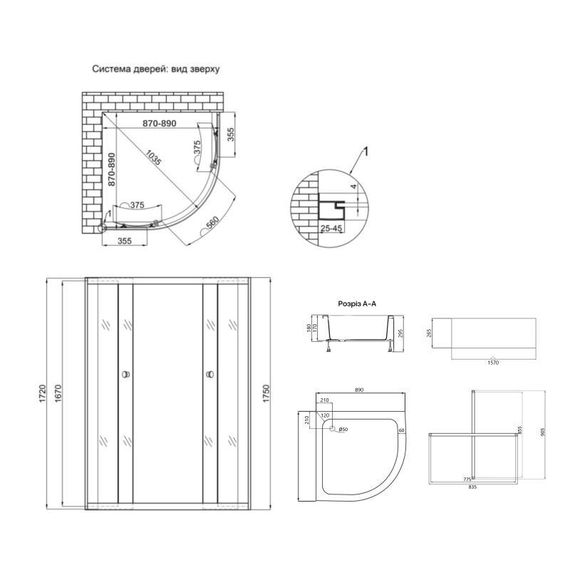 Lidz Latwa SC90x90.SAT.MID.GR Душова кабіна напівкругла, скло тон. 4 мм + Lidz Душовий піддон KAPIELKA ST90x90x26, з панеллю | Зображення 1