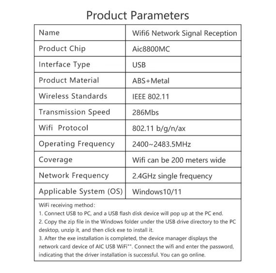 Wi-Fi 6 мережеве приймання сигналу, мініадаптер, Wi-Fi без драйвера, 2,4G USB Plug and Play, B/G/N/AX | Зображення 7