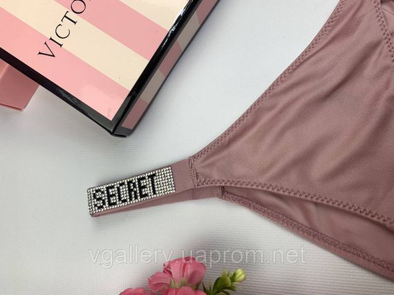 Жіночі трусики Вікторія Сікрет зі стразами, трусики бразиліана Victoria's Secret, модні трусики танга Темно-рожевий, XL | Зображення 3