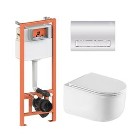 Готовое решение Qtap для ванной комнаты: подвесной унитаз Taurus Ultra Quiet 485×360×350 + комплект инсталляции Nest 4 в 1