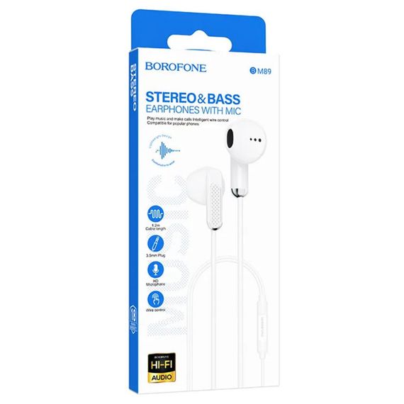Навушники Borofone BM89 Surpass universal (3.5mm/1.2m) White | Зображення 1