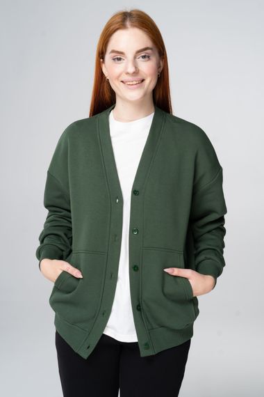 Кардиган жіночий утеплений зелений, 2XL