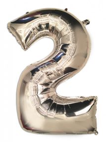 Фольгированная цифра 2 ("32)  серебристая, 80 см