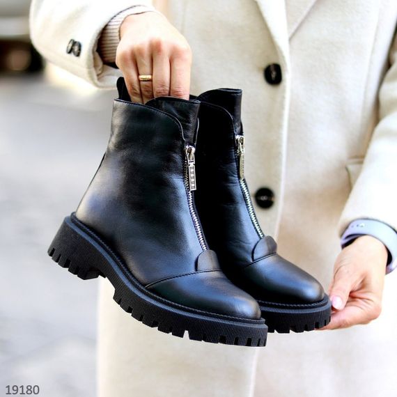Базові повсякденні чорні зимові черевики натуральна шкіра | Зображення 2