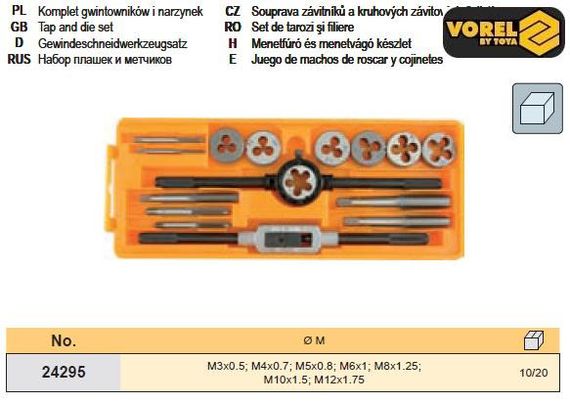 Набір плашки мітчики 16шт VOREL-24295