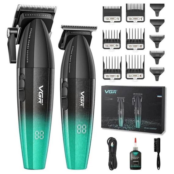 Набір для стрижки VGR 2 в 1 V-640 GREEN, акумуляторна машинка для стрижки та триммер