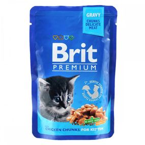 Корм вологий Brit Premium Cat Kitten Chicken Chunks pouch для кошенят з куркою 100 г