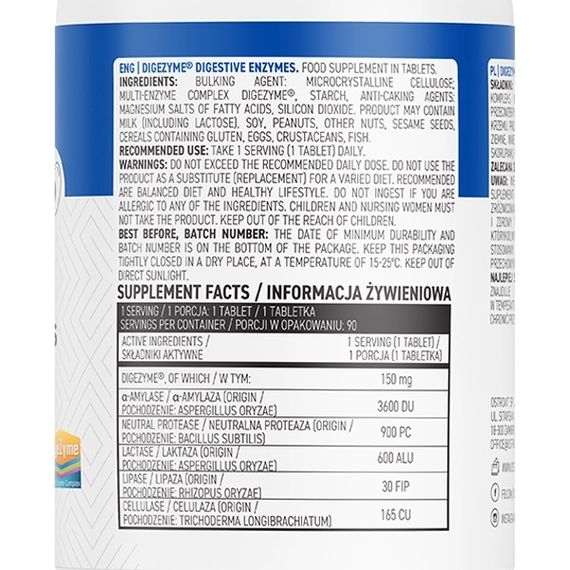 Энзимы для спорта OstroVit Digezyme Digestive Enzymes 90 Tabs | Зображення 1