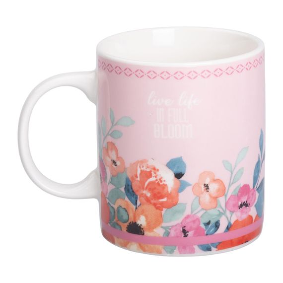 Кружка фарфоровая с цветочным принтом 400 (мл) для чая и кофе Розовая RX-N240139P