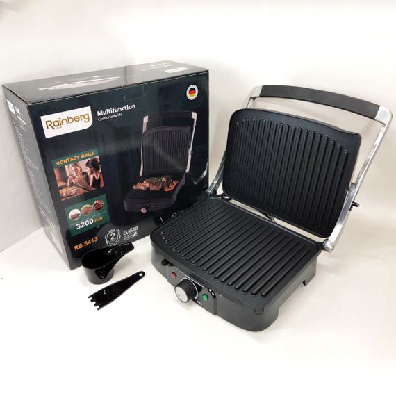 Гриль двухсторонний контактный Rainberg RB-5413 3200Вт, MX-215 Бутербродница мультипекарь | Зображення 2