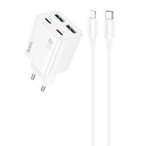 МЗП Hoco N56 Fundador PD30W four-port (2USB-A/2C) + кабель Type-C to Lightning White