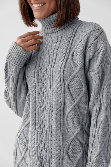 Женская вязаная туника с высоким воротником и косичками - серый цвет, S (есть размеры) | Зображення 3