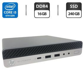 3Неттоп HP EliteDesk 800 G3 Desktop Mini USFF / Intel Core i5-6500T (4 ядер по 2.5 - 3.1 GHz) / 16 GB DDR4 / 240 GB SSD / Intel UHD Graphics 630 б/у