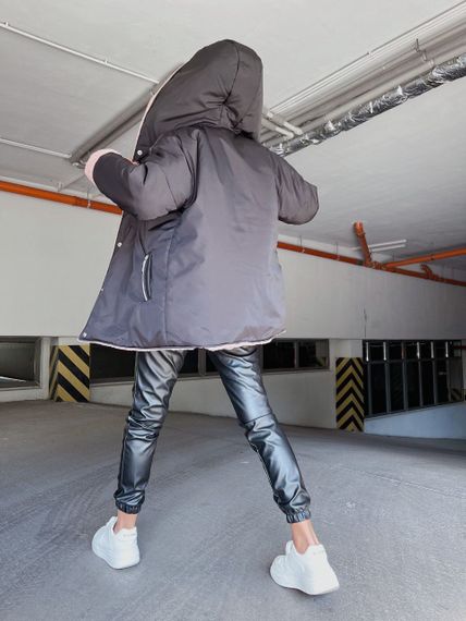 Женская теплая двухсторонняя куртка на меху LY30340 цвет черный + пудровый, размер 42/48 | Зображення 2