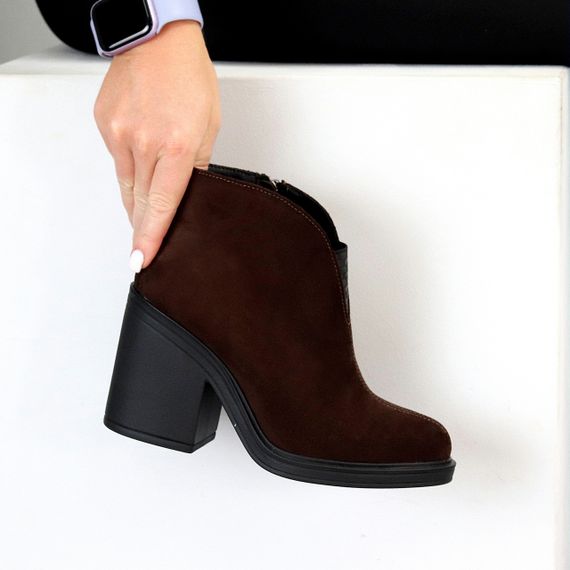 Дизайнерские замшевые ботильоны цвет горький Шоколад на среднем устойчивом каблуке 40