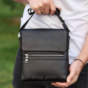 Шкіряна чоловіча сумка-месенджер 21х23х5.5, сумочка крос боді через плече чорна Tiding Bag 56230