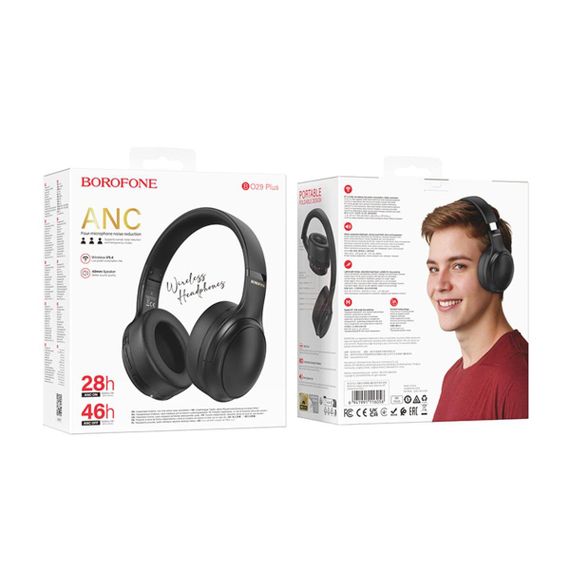 Бездротові навушники BOROFONE BO29 Plus Alegre active noise Reduction BT headphones Black | Зображення 1