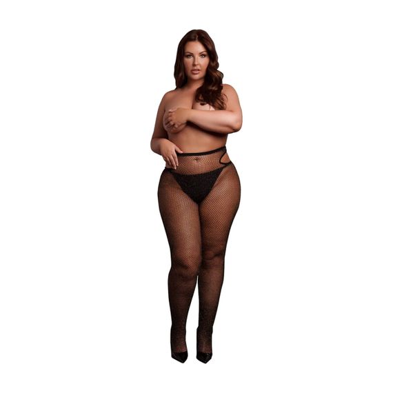 Блестящие сетчатые колготки с вырезами, Plus Size, черные с золотым глиттером Sex Aura