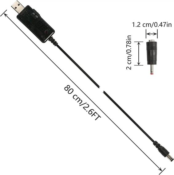 Кабель перехідник підвищувальний USB 5V to DC 5.5*2.1 9 V і 12 V (0,8 м) | Зображення 1