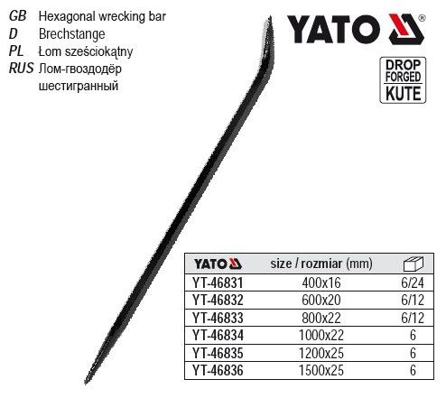 Лом будівельний YATO Польща 6-гранний профіль 400х16 мм YT-46831