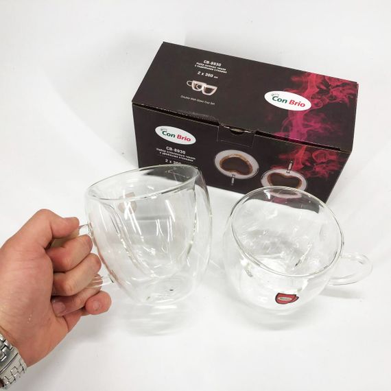 Набір скляних чашок із подвійними стінками (серце) Con Brio СВ-8930-2, 2шт, 300мл | Зображення 5