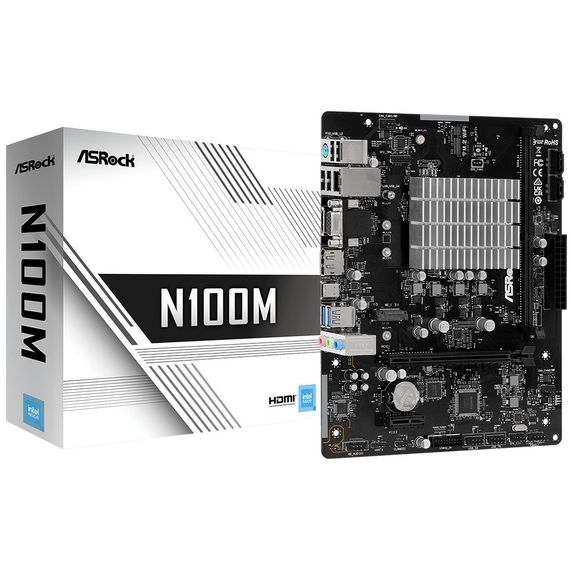 ASRock N100M (Quad-Core N100 3.4GHz, 1xDDR4 DIMM, VGA/HDMI/DP, 1*PCIe, 2xSATA, M.2, GLan, mATX) | Зображення 2