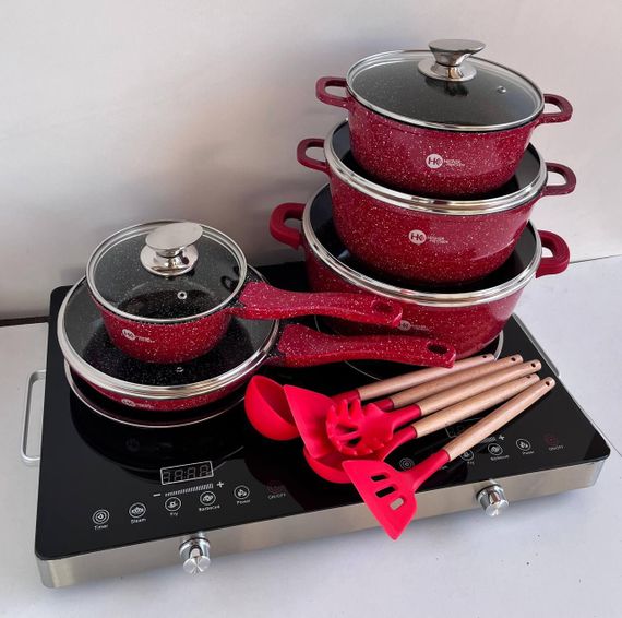 Набір посуду Higher Kitchen HK-305 17 предметів з кришками з гранітним покриттям | каструлі | ківш | сковорода | Зображення 2