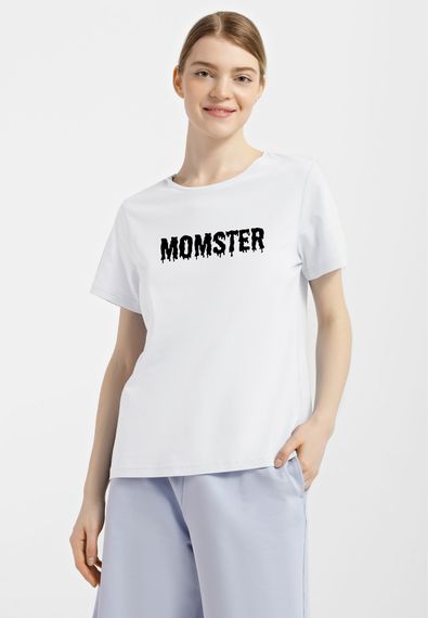Футболка жіноча біла з принтом "Momster", 2XL